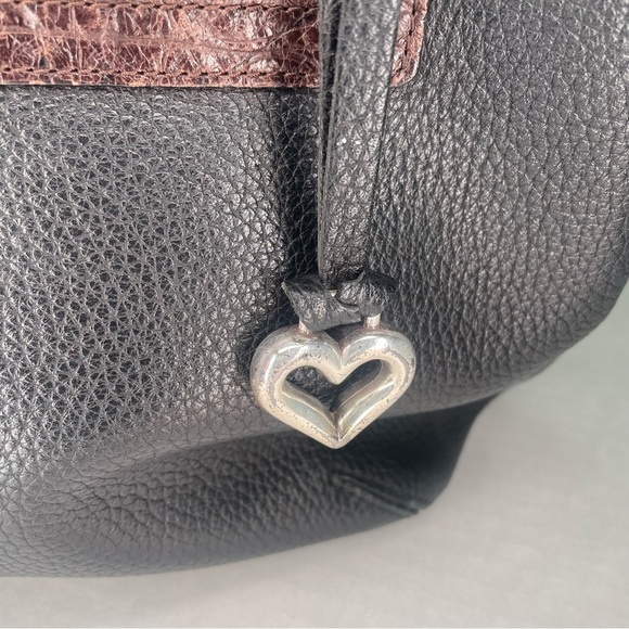Brighton Brown/Black Hobo Leather Shoulder Bag Silver Heart Charm Purse - Picture 8 of 15